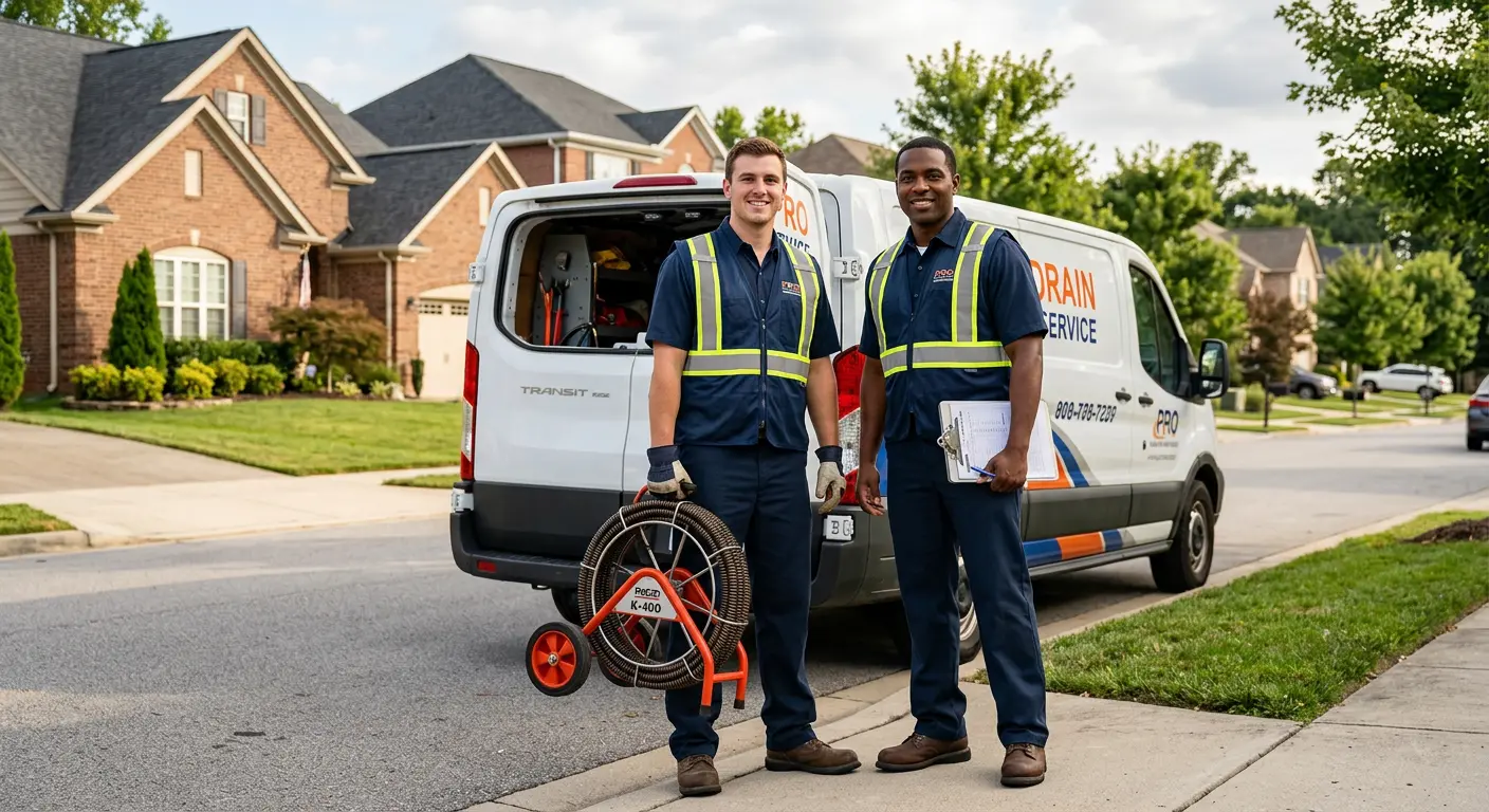 Sewer and drain service team with equipment ready for work in Twinsburg